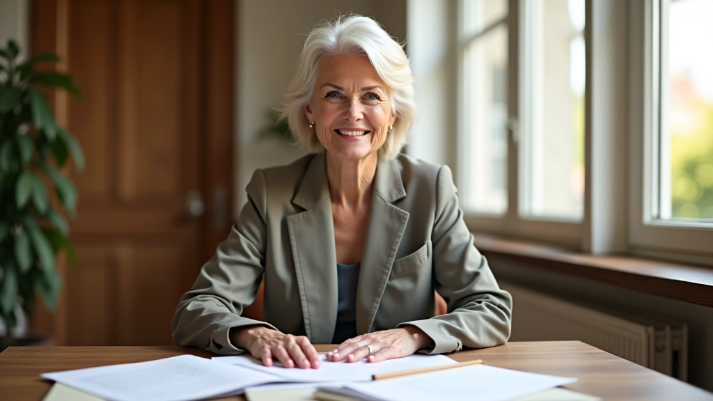 Margarida Pereira in her workspace with coaching notes and planning materials, natural office lighting, warm and collaborative environment